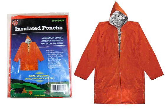 Aluminum Coated Non Woven Insulated Orange Poncho, Overall Length 5FT